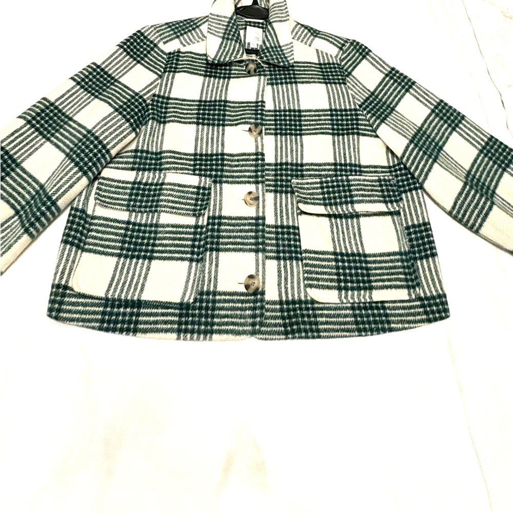 Cozy Ladies’ LC Lauren Conrad Cream and Green Plaid Jacket
